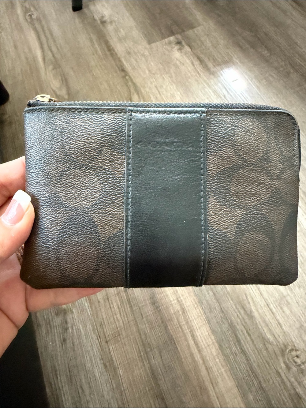Coach Signature Zip Pouch in Brown and Black